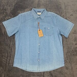 Weatherproof Vintage Shirt Men's XXL Blue Indigo Dyed Stripe Short Sleeve Button